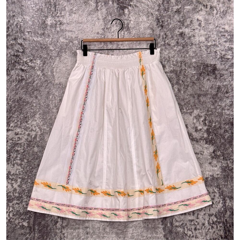 Tory Burch White Midi Skirt with Floral Accents